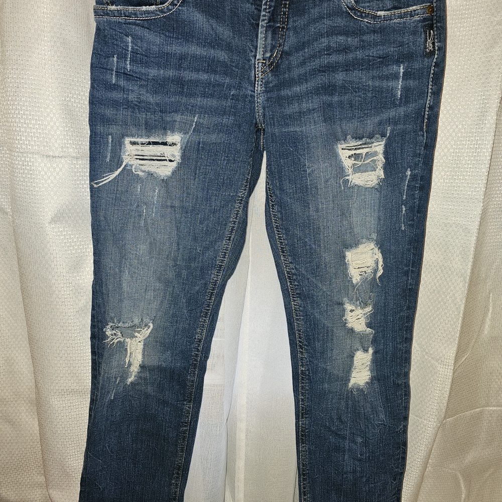 Silver Jeans Distressed Dark Blue Skinny Jeans